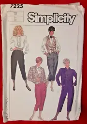 Vintage Simplicity Pattern 7225 Misses' Blouse Pants & Jacket Sewing Project (H)