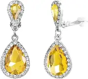 [YINLI] Gorgeous Austrian Crystal Wedding Bridal Teardrop Clip On Dangle Earrings