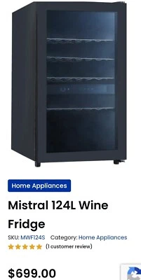 Mistral 124L Wine Fridge - 49 Bottle Capacity - BRAND NEW - No receipt or warran