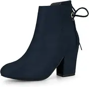 [Allegra K] Women's Round Toe Block Heel Zipper Lace Up Ankle Boots