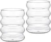 2 Pcs Clear Glass Cup, Drinking Glasses, Wave Shape Drinking Glasses, 300ml Vintage Ribbed Glassware Bubble Glasses, for Coffee Juice Bubble