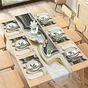 Culudea Marble Black Gold Table Runner and Placemats Set of 6, Silver Stone Rock Abstract Dining Table Decor for Daily Use(1 Table Runner 72 inches Long and 6 Placemats)