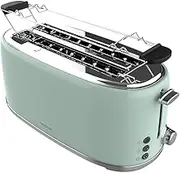 Cecotec Toaster 4 Slices Toast & Button 1600 Retro Double Green, 1630 W, 2 Wide and Long Slots of 3.8 cm, Stainless Steel, Top Racks, Adjustable Power, Crumb Drawer