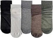[zrylibya] Women Cute Striped Textured Crew Socks Breathable Mesh Summer Thin Casual Basic Style Socks 5 Pairs