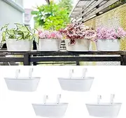 LaLaGreen Planter Boxes for Outdoor (4 Pack, 17 Inch) White Metal Deck Railing Hanging Flower Pots, Large Window Box Plant Holder Hooks Fence Rail Buckets Herb Boho Style Wall Mount Porch Garden Decor