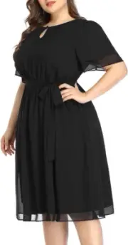 NWT $48 SZ 18 BLACK CHIFFON LINED DRESS KEYHOLE FRONT SEMI-FORMAL