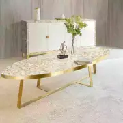 White Agate Coffee Table Top Oval Shape Handmade Furniture For Home Deco