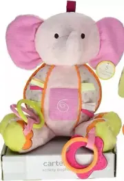 Carter's Pink Activity Elephant Plush toy with 5 Fun Activities to Explore- New!