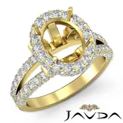 Classic Oval Semi Mount Halo Pave Diamond Engagement Ring 14k Yellow Gold 1.4Ctw