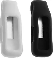 SING F LTD 2PCS Clip Holder Compatible with Fitbit Inspire 2 Ace 3 Fit-Ness Tracker Shockproof Soft Silicone One-Piece Cover Case Pocket Clip 1PCS Black & 1PCS White