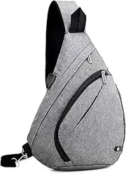 [Generic] Men Sling Bag Backpack Crossbody Shoulder Bag Travel Daypack With USB Charging Port for Hiking Cycling Grey One Size