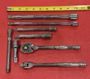 NEW 8 PC SET CHROME VANADIUM 3/8" & 1/2" DRIVE RATCHET, BREAKER BAR & EXTENSIONS