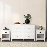 Oikiture Chest of Drawers and 2 Bedside Tables Vintage Nightstands Bedroom Set