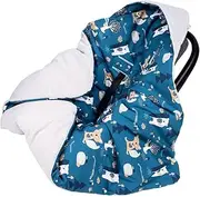 Infantilo Universal Baby Boy Baby Girl Hooded Cosy Toes for Car Seat Blanket Wrap for Babies with Hood Baby with Holes for 3-Point Harness Straps Pushchair, Pram, footmuff (Navy Forest)