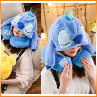 在飛比找蝦皮購物優惠-日本迪士尼 史迪奇 維尼 連帽u型枕 飛機枕 旅行枕 頸枕 
