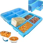 Ozwen 1-Cup Extra Large Silicone Soup Freezer Tray with Lid, Meal Prep with Souper Freezer Food Cubes Container, Baby Food Freezer and Storage Moulds for Sauce & Broth & Leftover (2-Pack, Blue)