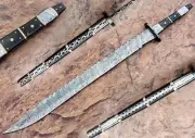 35.00" Custom Hand made Beautiful Damascus Steel Massive Sword Knife (AA-0066-8)