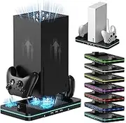 Vertical Cooling Fan and Charging Stand for Xbox Series X/S Console & Controller, 7 Color Lights/3 USB Ports/2 Speed Cooler Fan, Vertical Dual Controller Charger Station Dock Accessories