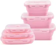 Elegauit Collapsible Bowls, 3 Pcs Silicone Collapsible Storage Containers Sets with Lids for Microwave, Dishwasher, Freezer, Portable Camping Essential Tool for Camping (Pink, 350ML, 500ML, 800ML)