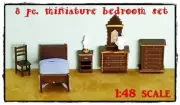 8 pc. MINIATURE DOLLHOUSE BEDROOM SET 1/4 Scale 1:48 TINY SHADOW BOX DIORAMA