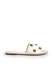 Ecru Leather Roman Stud Slides