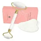 Gua Sha Facial Massage Tool & Jade Roller Set, Facial Massager for Face, White