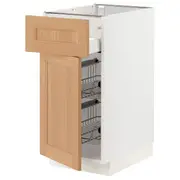 METOD / MAXIMERA base cab w wire basket/drawer/door, white/Vedhamn oak, 40x60x80 cm