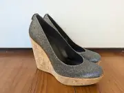 Stuart Weitzman Silver Sparkly Wedges Size 37.5 Made in Spain AS NEW