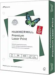 Hammermill Paper, Premium Laser Print Paper 8.5 x 11 Paper, Letter Size, 3 Hole, 24lb Paper, 98 Bright, 1 Ream / 500 Sheets (107681R)