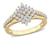1/2 Carat (ctw H-I, I1-I2) Diamond Cluster Engagement Ring in 14K Yellow Gold