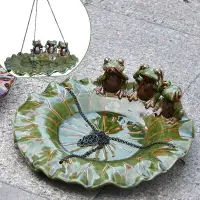 在飛比找樂天市場購物網優惠-美式懸掛陶瓷花型喂鳥器 荷葉青蛙鳥食掛盤陽臺掛飾花園庭院雜貨