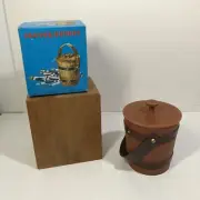 Vintage 1969 Chadwick-Miller Crayon Bucket NOS Brown Bucket with lid and strap