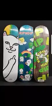 Three new Ripndip Nermal cat hello kitty skateboard decks 8" & three griptapes