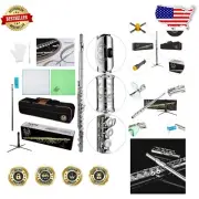 Nickel C Flute Set with Stand, Case, Cleaning Kit - Ideal for Music Students