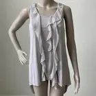 Jersey Top Kische Stretch Woman Sz M Sleeveless Sheer Ruffle High Low Mauve Gray