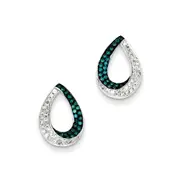 Sterling Silver White u0026 Blue Diamond Open Teardrop Post Earrings