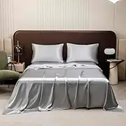Luxury Bed Sheet Set- Ultra-Soft Silk Satin Bed Sheets - Breathable Bedding - Wrinkle, Fade, Stain Resistant - Deep Pocket (Gray, Double)