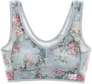 2024 New Ice Silk Lace Cooling Comfort Bra, Ice Silk Cooling Bra, Seamless Sports Bra, Wireless Push Up Bra for Older Women Light Blue XL (40kg-47kg)