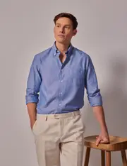 Hawes & Curtis Mid Blue Oxford Shirt | Button Down Collar Size: Small