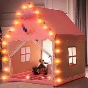 105 x 121 x 136cm Playhouse Tent with Window Star Light String Foldable Detachable Kids Play Tent Breathable Princess Castle Tent Large Castle Play Tent with Curtains for Indoor Outdoor Games Kids