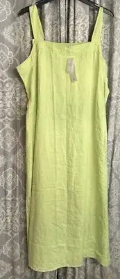 NWT Eileen Fisher Honeydew Organic Linen F/L Square Neck Dress Size L