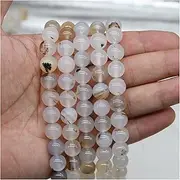 [MURUI] ZP 1 Strand Natural White Black Flower Agat Stone Bead Round Loose Spacer Beads for Jewelry Making Findings DIY Bracelet Y1127 (Color : Black Flower Agate, Item Diameter : 8mm x 48pcs)