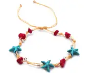 Starfish Chip Stone Pull Tie String Anklet Boho Beach Fashion Handmade Jewelry