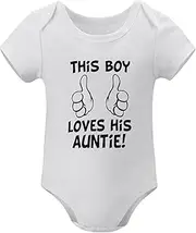 [WOOYONGING] This Boy Loves His Auntie First Outfit for Newborn Boy Short Sleeve Baby Girl Onesie White Baby Onsies3-6 Boy