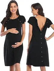 [Soanhoo] Women's Maternity 3 in 1 Delivery Labor Nursing Nightgown Hospital Gown Sleepwear for Breastfeeding