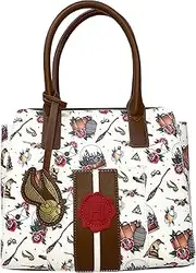 [Loungefly] Harry Potter Hogwarts Tattoo Print Crossbody Satchel Handbag Purse, White, Large