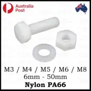 M3 M4 M5 M6 M8 Hex Head Bolts Nuts Washers Screws Set White Nylon Plastic PA66