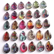 5pcs Glass Dome Flat Back Cabochon Brooch jewelry Pendant Tear drop boho pattern