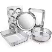 Toaster Oven Bakeware Set, 6-Piece Stainless Steel Small Baking Pan Set, Incl...