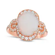 Oval Lab-Created Opal and 0.38 CT. T.W. Diamond Frame Ring in Solid 10K Rose Gold